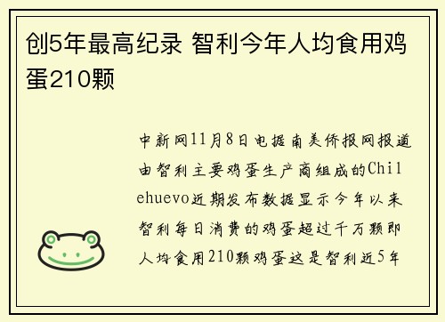 创5年最高纪录 智利今年人均食用鸡蛋210颗